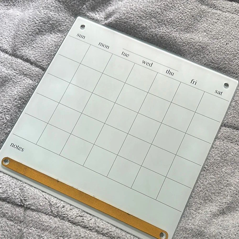 Glass Dry Erase Calendar with Gold Accent